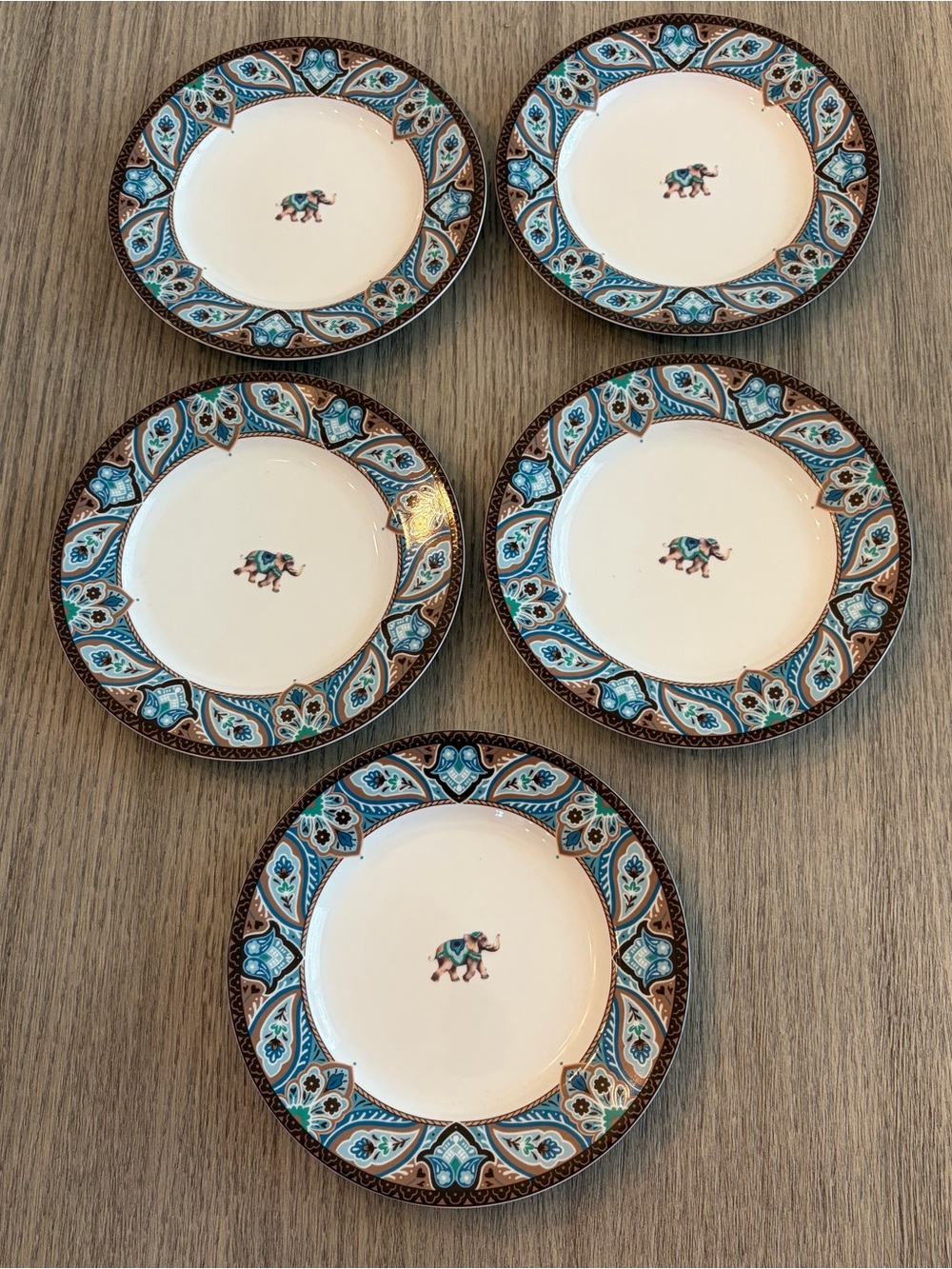 5 Vera Bradley 8.5”Java Blue Elephant Dessert/Salad/Lunch Plates Andrea by Sadek